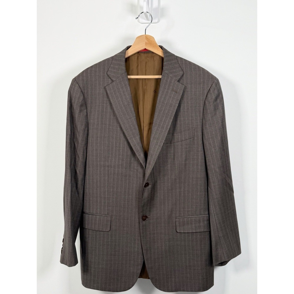 Isaia Napoli Blazer Mens 44R Brown Herringbone Pinstripe Wool 130s Suit Jacket